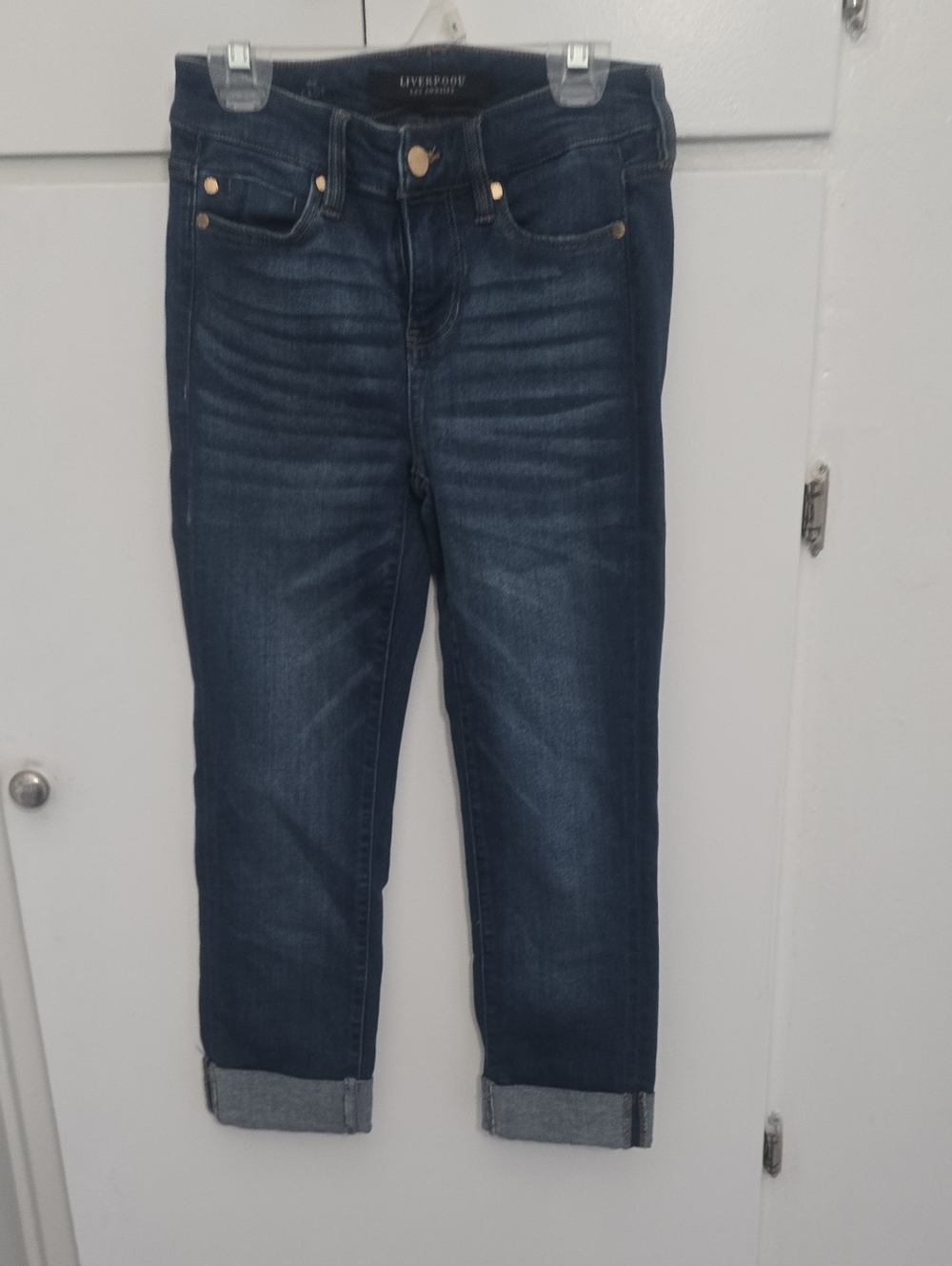 Liverpool Dark Wash Cropped Ankle Jeans - Navy